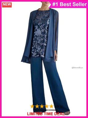 3 Piece Pants Suit Set Lace Top Jacket Formal Wedding Guest